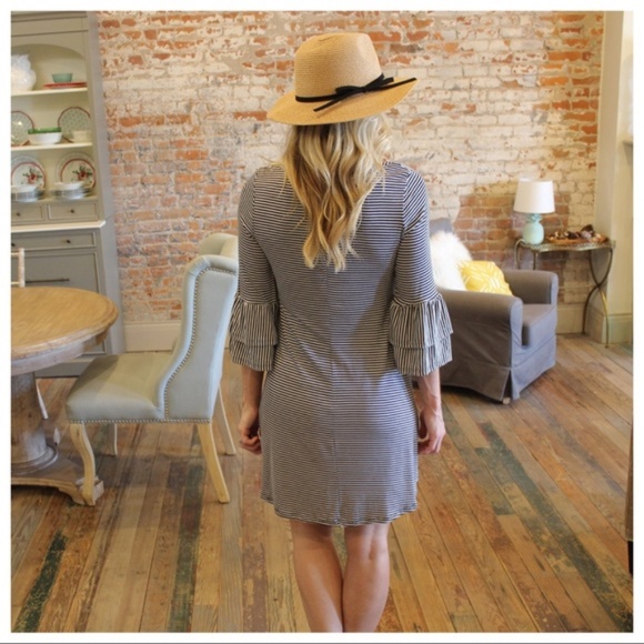 LAST ONE! Black &Ivory Striped Tiered Sleeve Dress - Picture 3 of 3